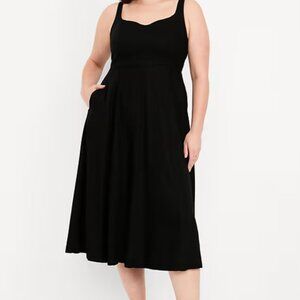 NWT Women's Fit & Flare Sleeveless Linen-Blend Midi Dress size XL in Black